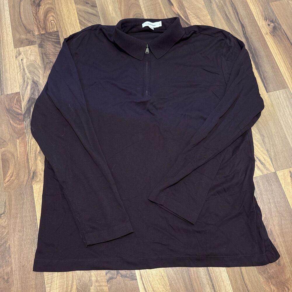 Calvin Klein Burgundy Eggplant Quarter Zip Up  Pull Over Mens Fall Wear Size XL